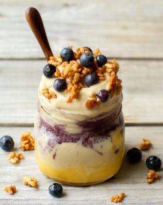 Mango Blueberry Nicecream Jar with Rice Crispy Clusters