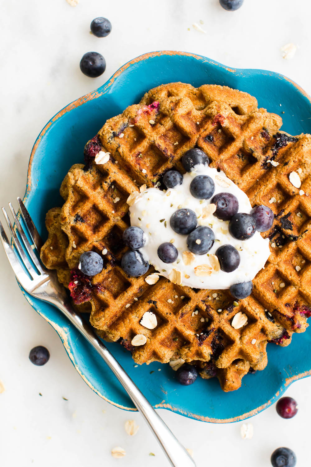 Blueberry Oat Flour Waffles {vegan, gluten-free, oil-free}