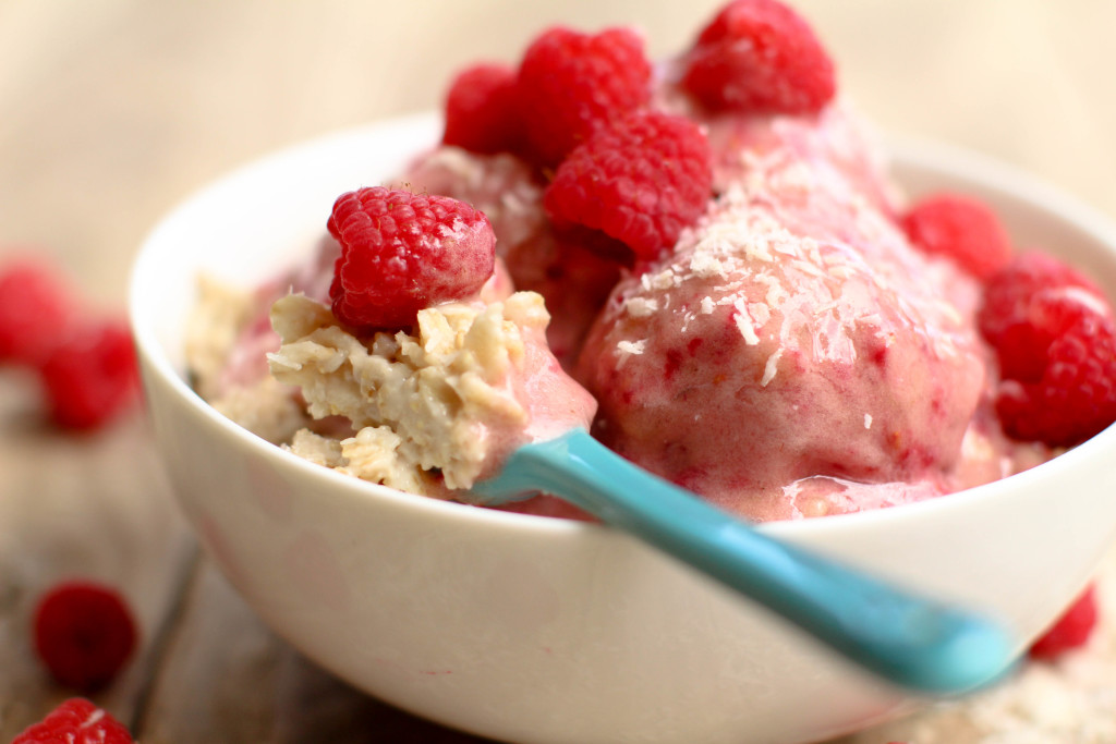 Coconut Raspberry Ice Cream Oatmeal - FeastingonFruit.com