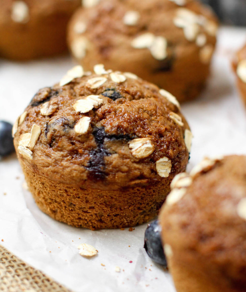 Vanilla Blueberry Muffins (Oil-free + GF) - FeastingonFruit.com