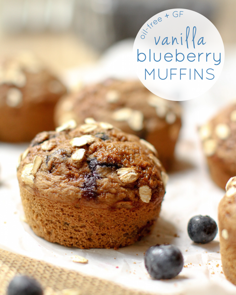 Vanilla Blueberry Muffins (Oil-free + GF) - FeastingonFruit.com