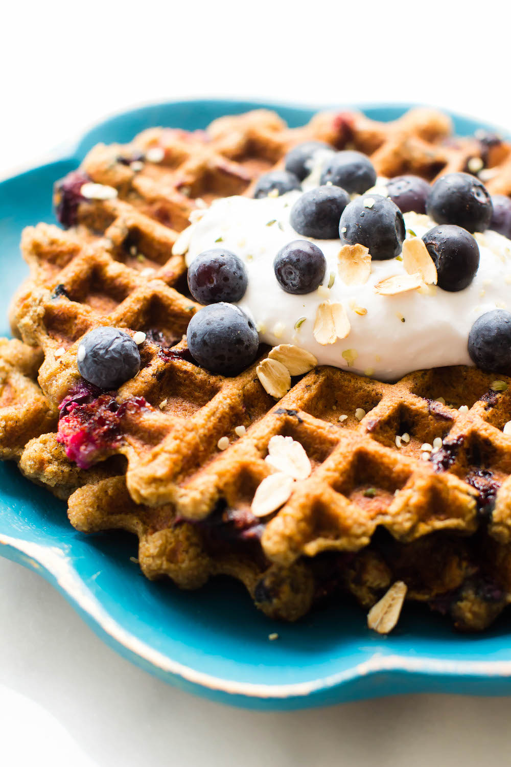 Blueberry Oat Flour Waffles {vegan, gluten-free, oil-free}