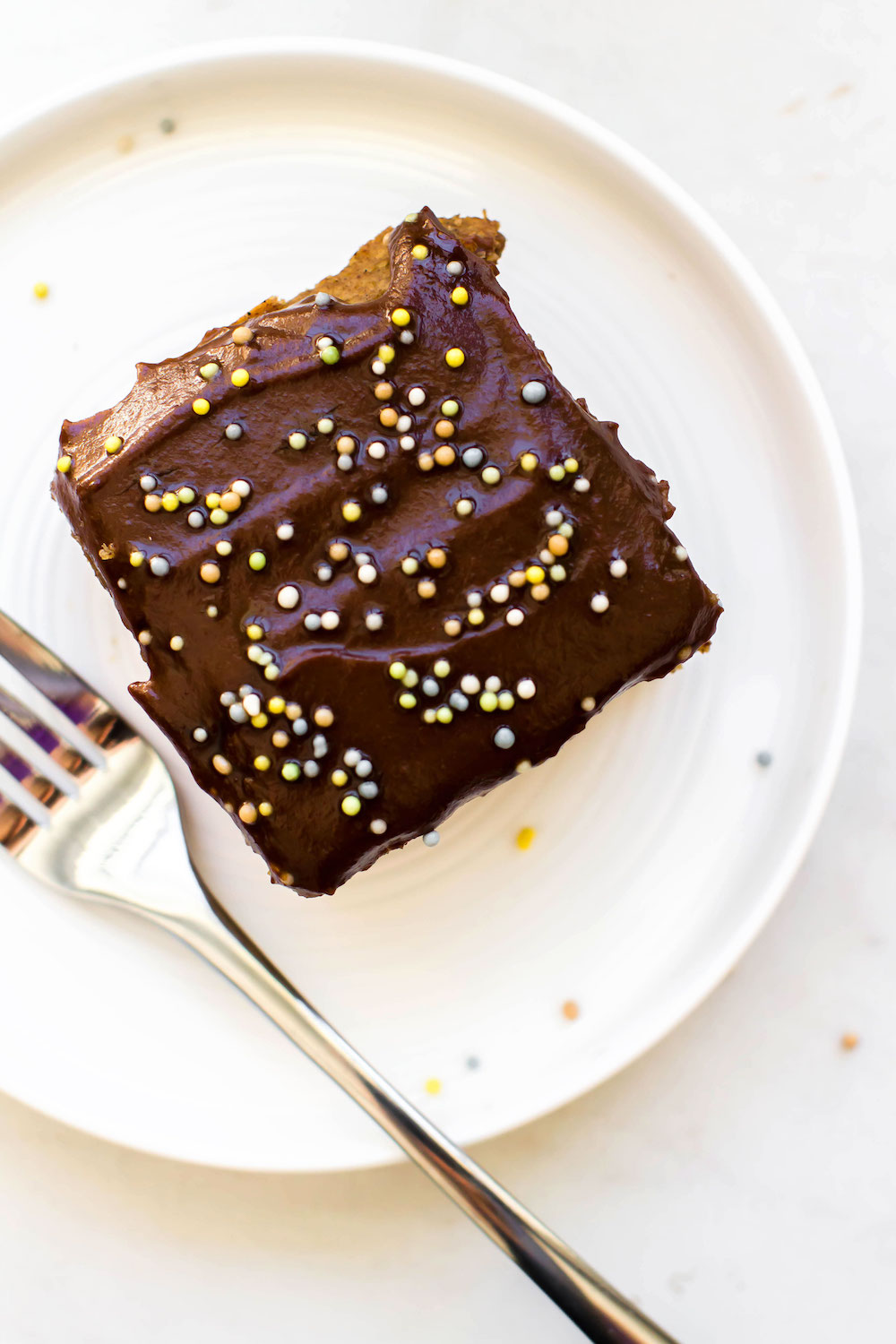 Healthy Vanilla Cake with Chocolate Fudge Frosting