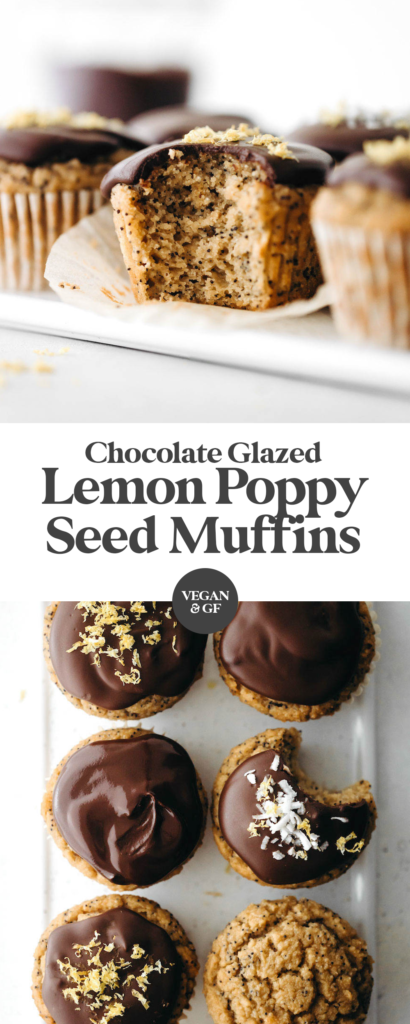 Chocolate Glazed Lemon Poppy Seed Muffins (vegan + gluten-free)